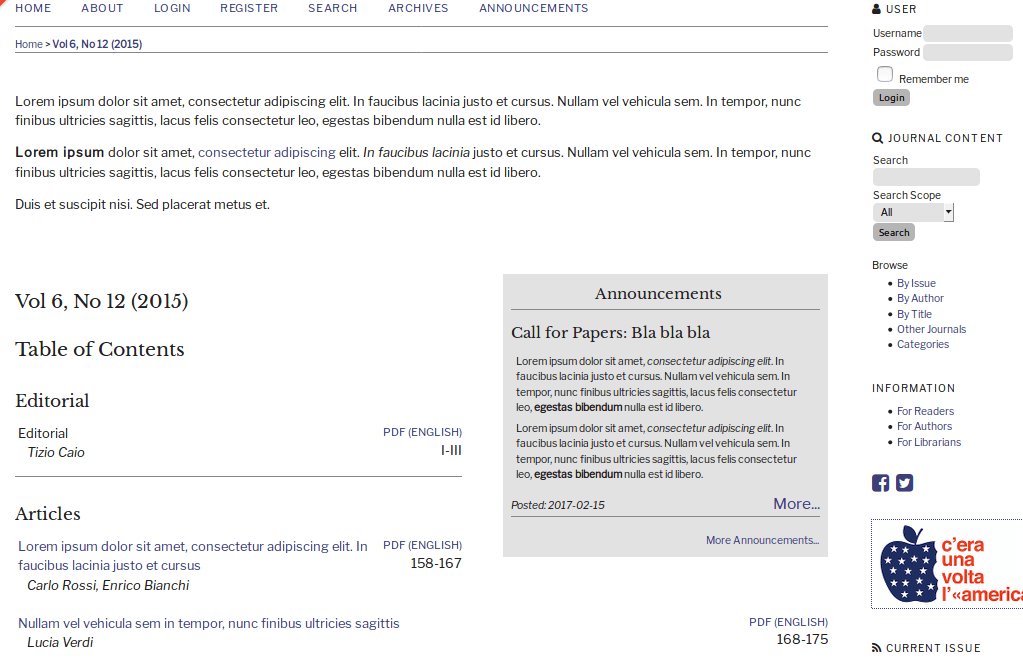 screenshot di OJS con tema clear-style